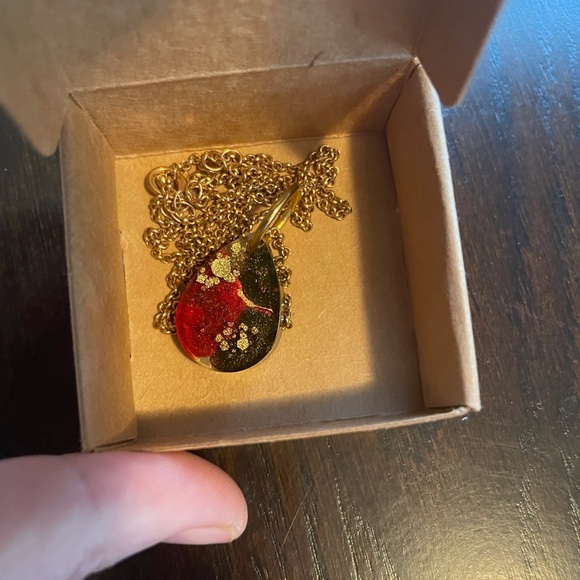 Resin & Alcohol Ink Pendant on Gold Chain - Picture 3 of 3